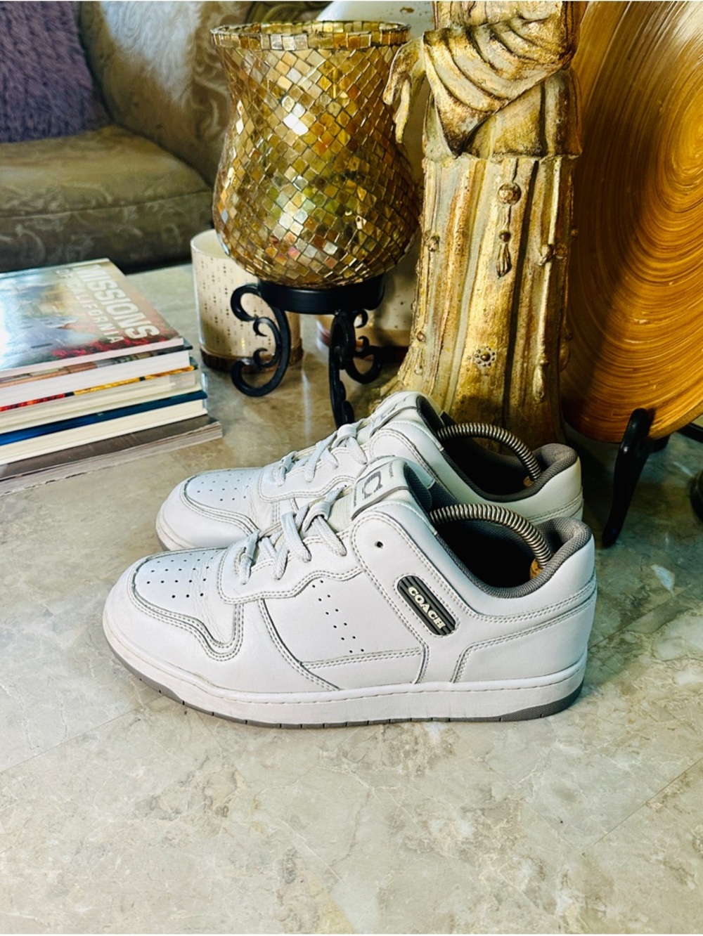 Coach CR954 Women's White Leather Lace Up Low Top Athletic Shoes Size 9B